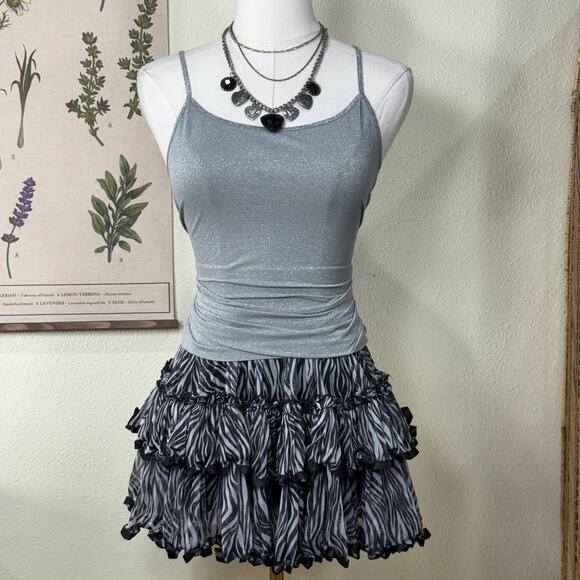 Y2k Ann Taylor Silver Sparkle Metallic Stretch Cami Top Rave Trashy Party M - Picture 1 of 4